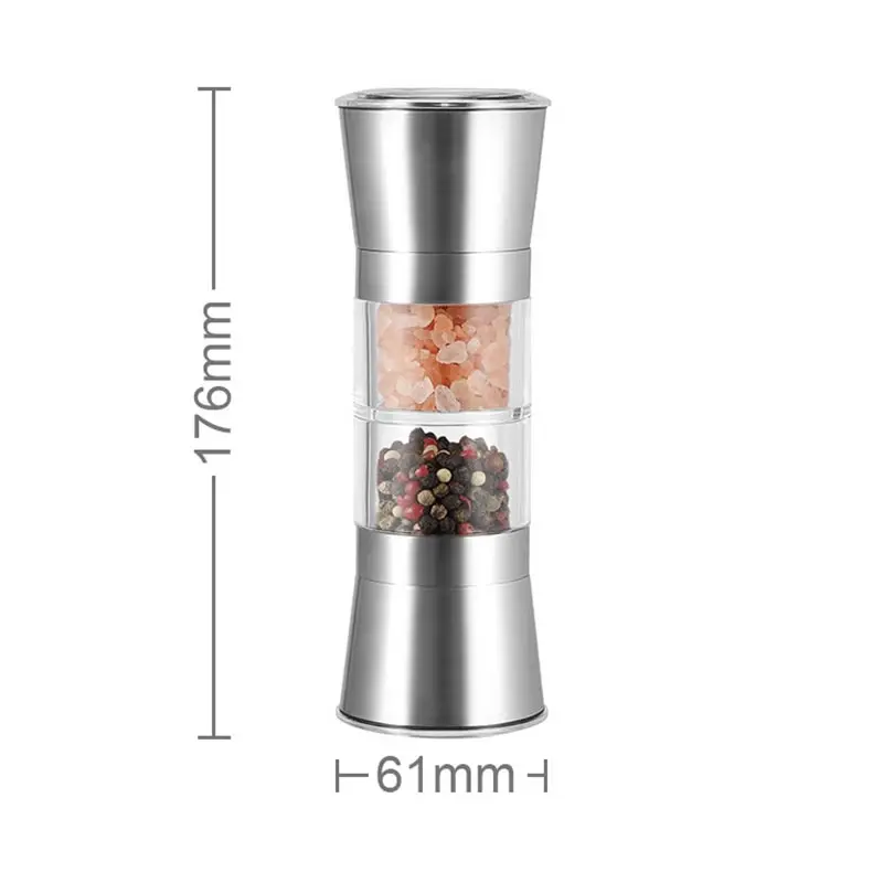 Double Head Design Pepper Grinder,Coarse Fine Sea Salt Black Pepper Mill,Export Standard Food Grade 304 Stainless Steel Grinder