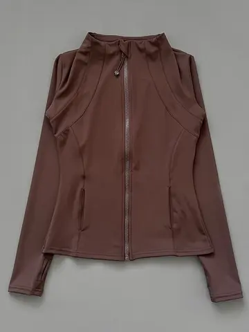 Chaqueta deportiva con cuello levantado de secado rápido para mujer, ropa de Yoga ajustada con cremallera, Top transpirable de manga larga para correr deportes y ciclismo