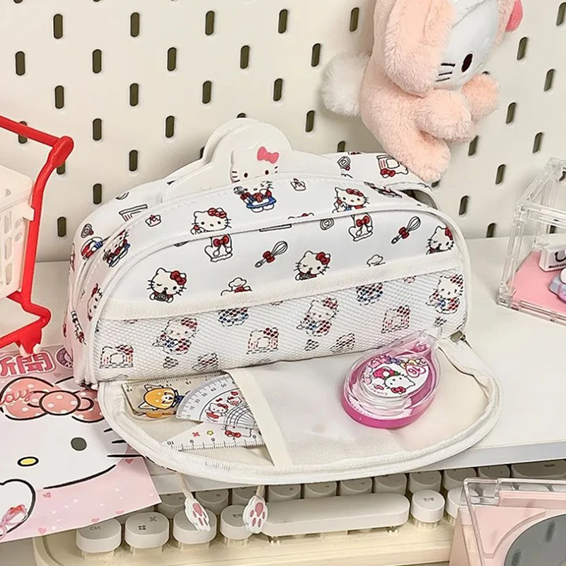 Kawaii Pochacco Grote Capaciteit Pennenzak Sanrio Cartoon Print Multi Gelaagde Briefpapier Opbergtas Studenten Invoeren Cadeau