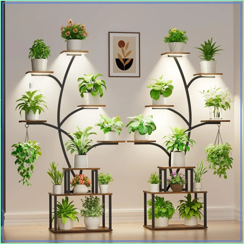 Plant Stand Indoor with Grow Lights 2 Pack Large Tall Plant Shelf for Multiple Plants