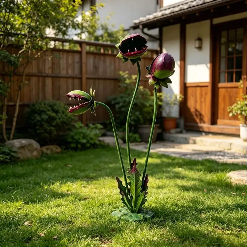Kreativer Gartenpfahl für fleischfressende Pflanzen aus Metall für Rasen und Blumenbeet Freien mit abnehmbarem Design D2RD – Detail 4