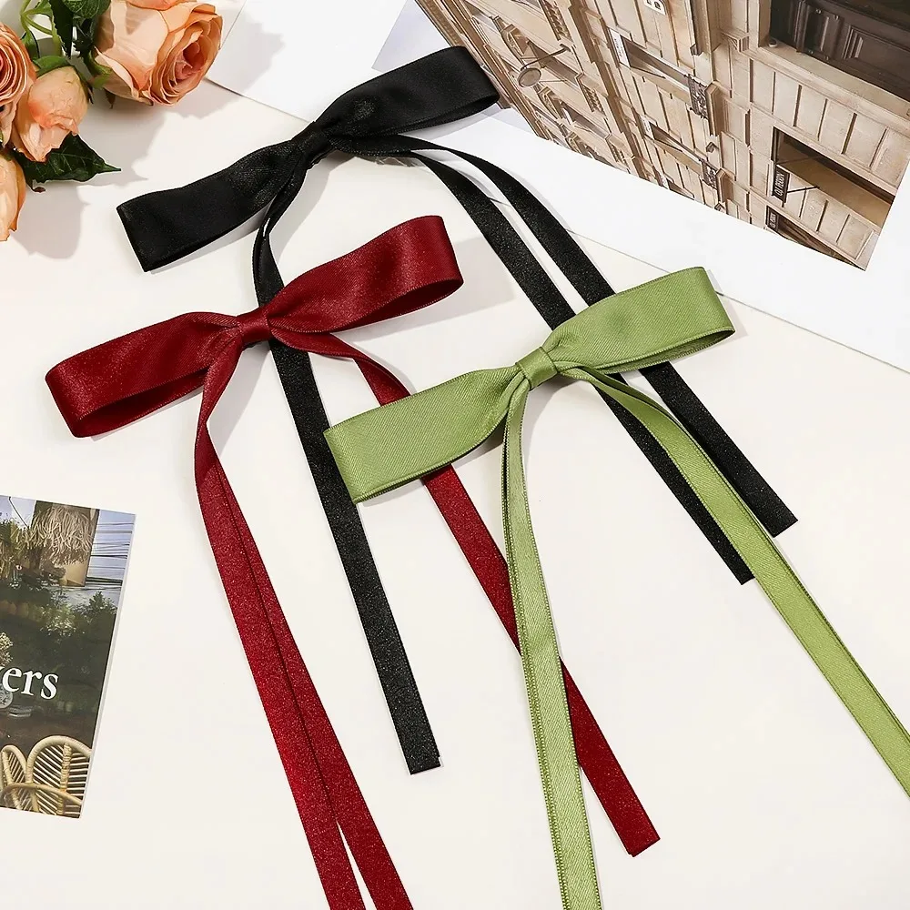 Ribbon Bow Hairpin Sweet Cute Ponytail Hair Clip Red Green Long Tassel Girl Wedding Jewelry Women Party Hair Accessories