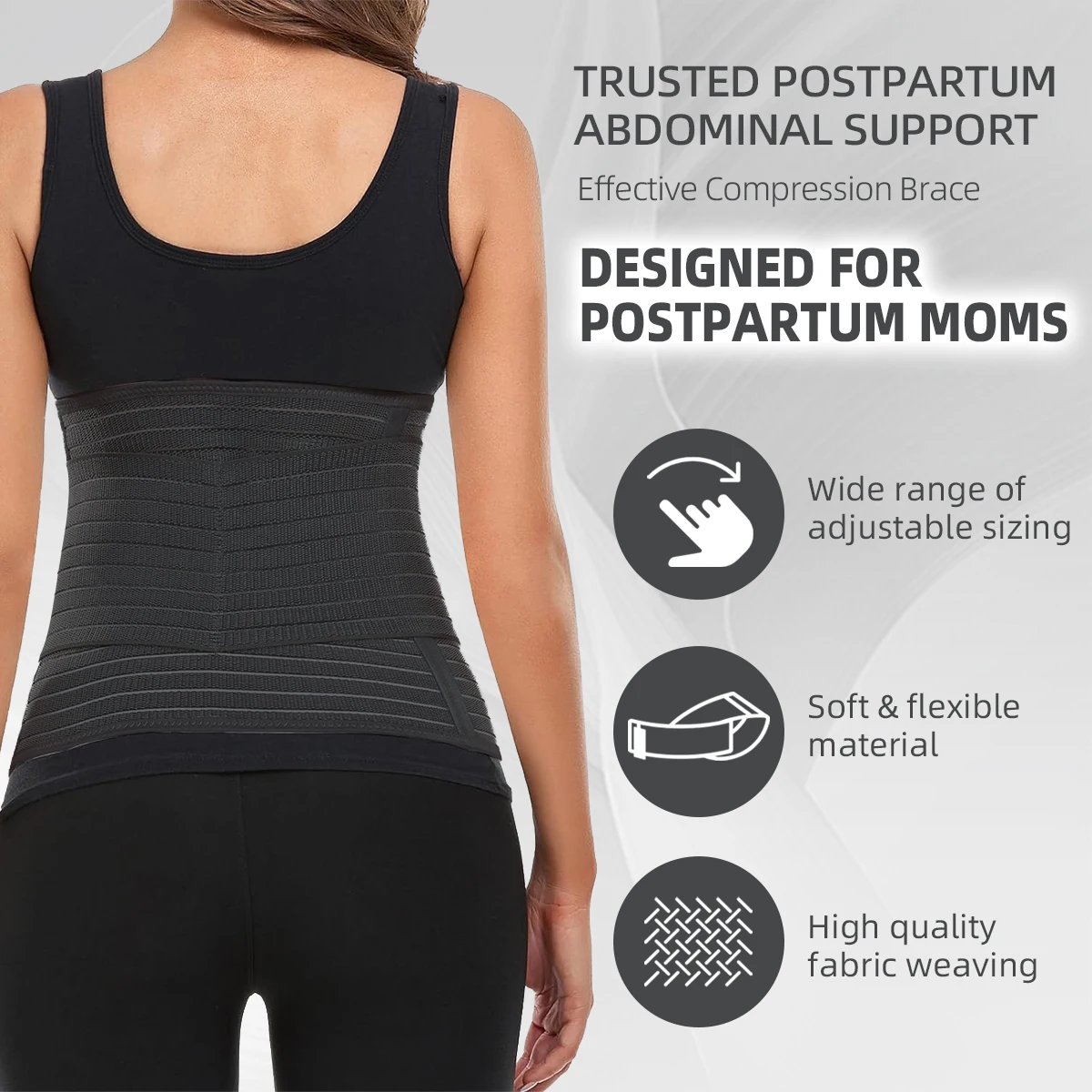 Faja envolvente para el vientre posparto de fibra de bambú, cinturón de cintura corsé posparto, faja moldeadora postnatal para el abdomen, negro/gris