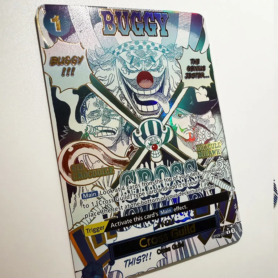 Proxy ONE PIECE TCG Cross Guild OP09‑057 Manga Alt Art Buggy Crocodile Dracule Mihawk English Anime Foil Collection Trading Card