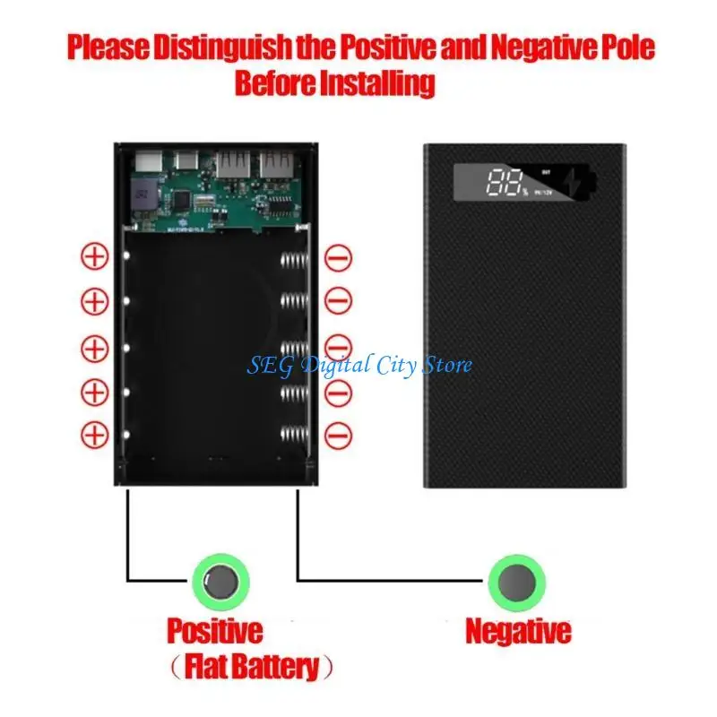 U75B LCD Display 5x 18650 External Wireless Battery Box for Case