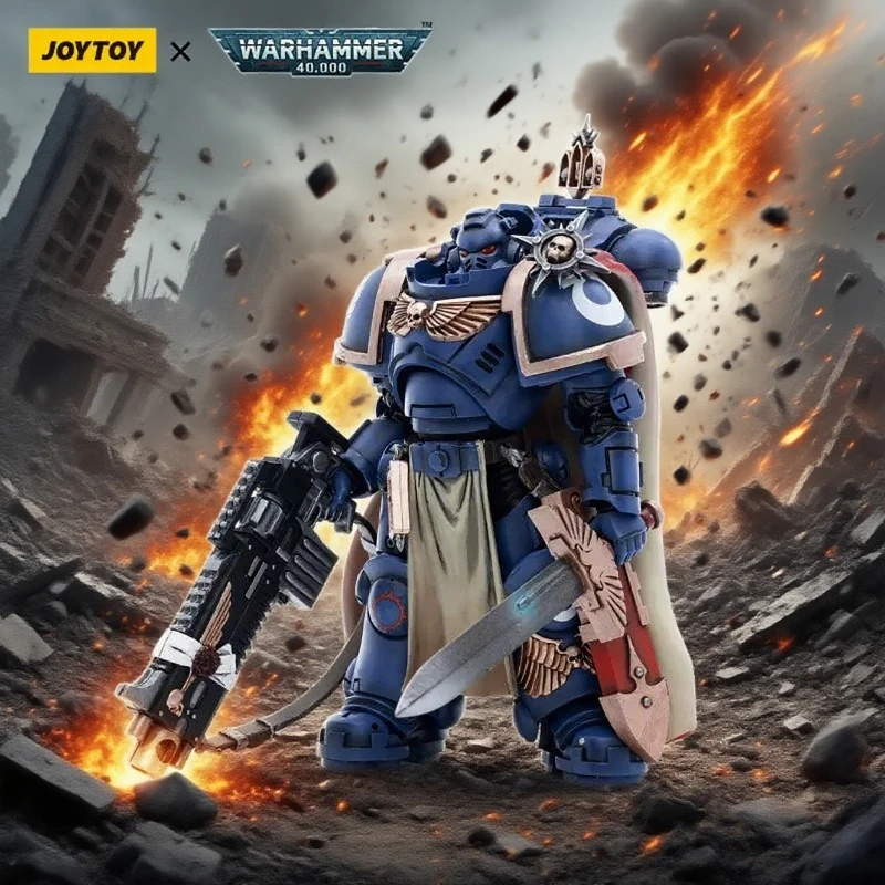 

JOYTOY Warhammer 40K Космическая морская пехота Ультрамарины Капитан с мастер-изготовленной винтовкой с тяжелым болтом 1/18 Фигурки Mecha Warrior