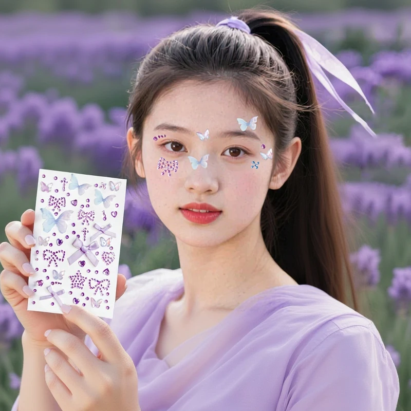 

1pcs 3D Sweet Love Face Sticker Pink Red Bow Diamond Stickers Makeup Decoration Performance With Backing Glue Traceless Sticker*