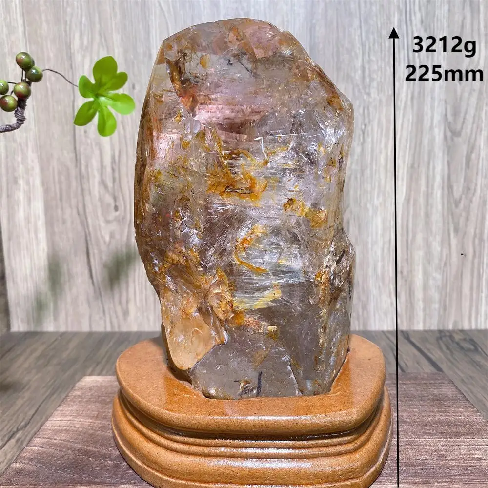 Natural Brazilian Large Unique Raw Golden Healer With Enhydro Quartz Point Tower Specimen for Collectibles Home Decoration Gift