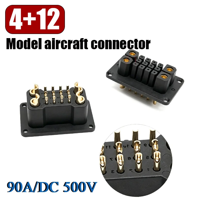 RC Model 4+12 Male Female Connector Plug 90A High Current Gold-plated 4+12 Pin Battery Interface Socket Industrial Plug DC 500V