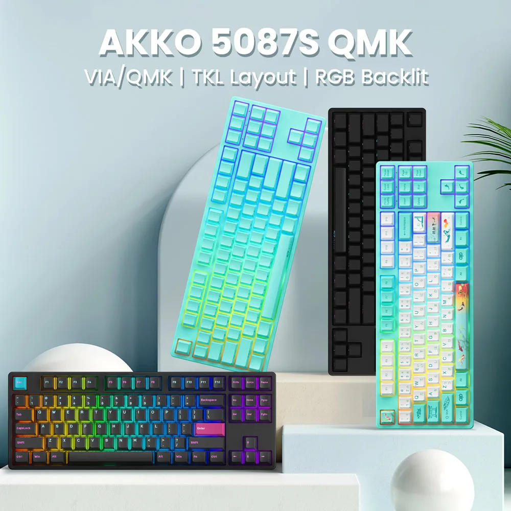 Akko 5087s byキーボードバンドル80% tklホットスワッシュレッダートレイ取り付け式メカニカルキーボード、ダブルショット/染料昇華pbtキーキャップ