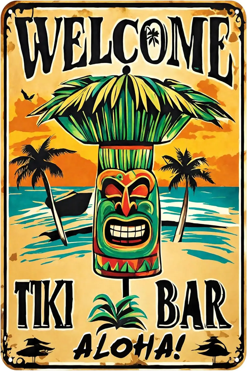 Metal Sign es Tiki Bar Personalized for Home Bar, Cafe Pub, Kitchen, Aloha Hut Porch Hawaiian Back