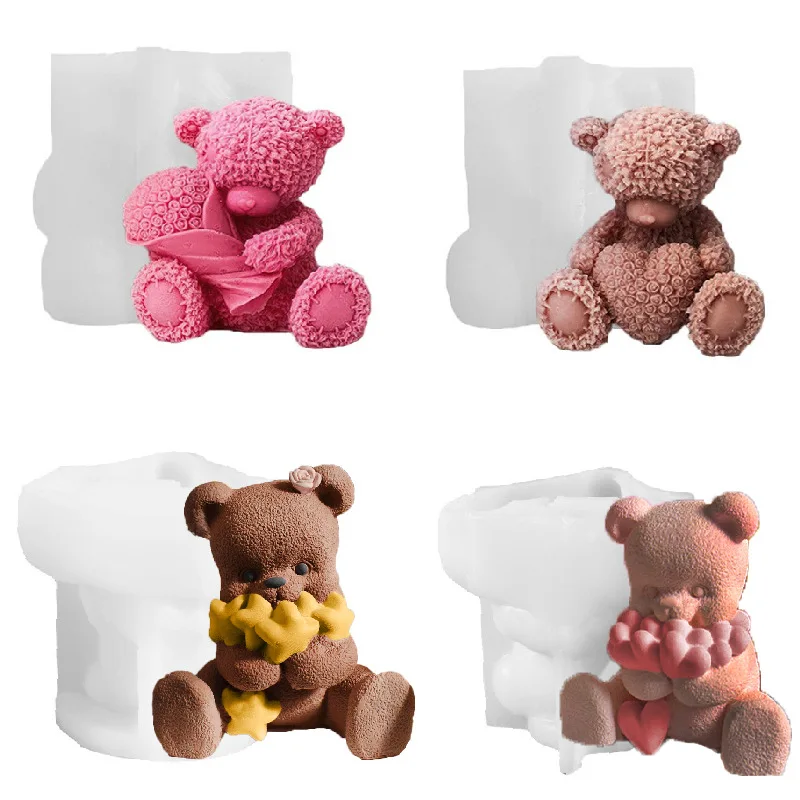 

Новая 3D форма в форме сердца медведя для ароматических свечей - плюшевый плюшевый мишка с цветочным принтом «сделай сам» и ремесло из штукатурки