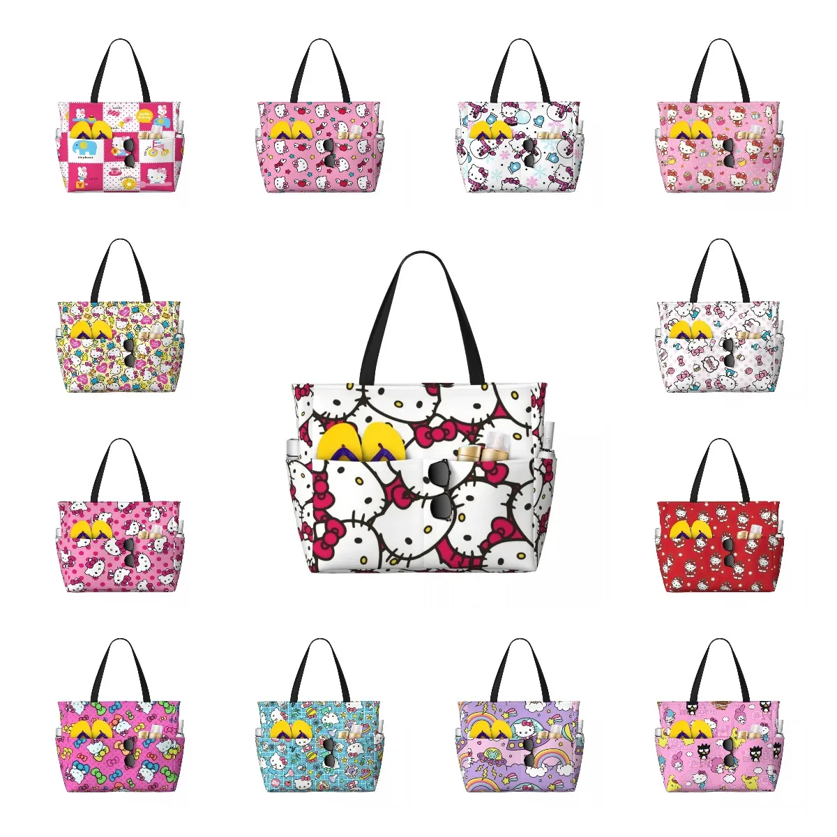 Borsa Tote personalizzata per gatti Hello Kitty per le donne borse da viaggio da spiaggia per gattini da palestra di grande capacità