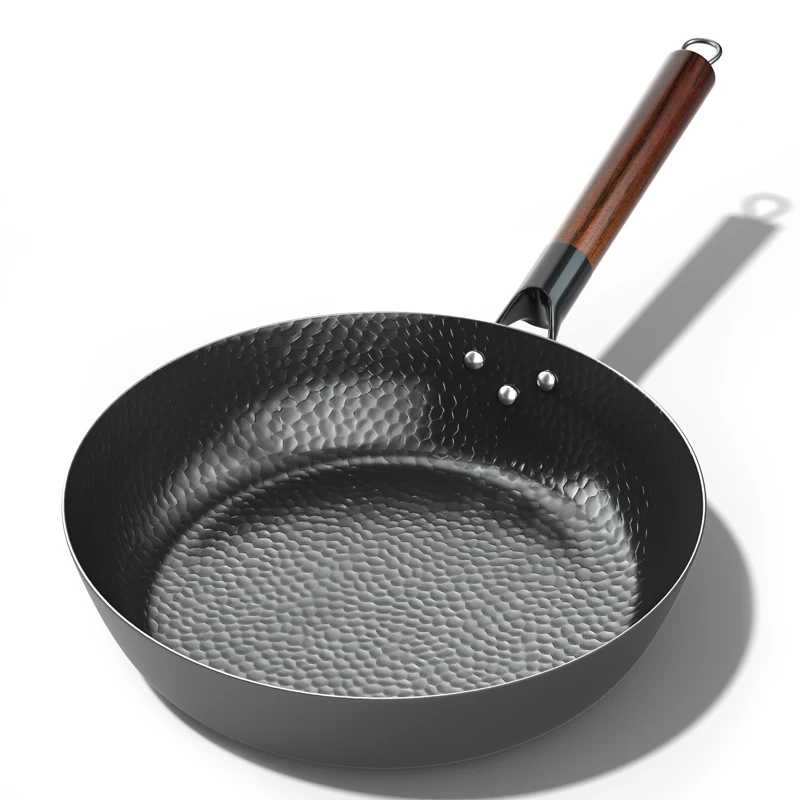 

28cm Non-coated Cast Iron Wok Non-stick frying Pan Cooking Pots Kitchen Cookware Chef wok with wooden handle