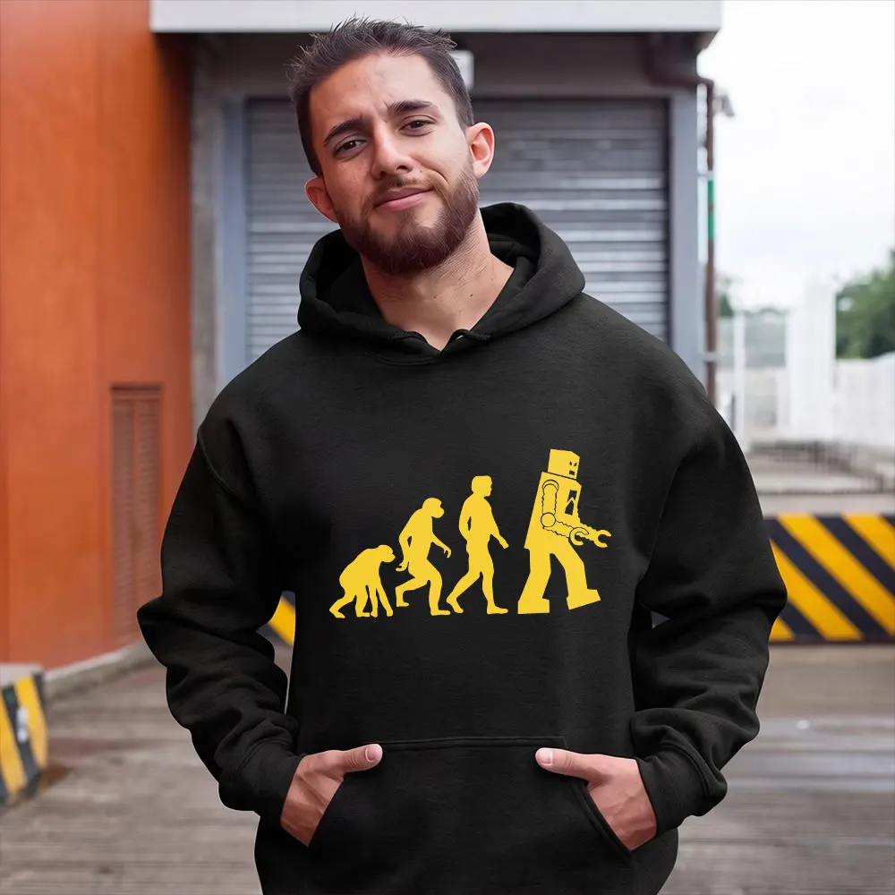 Robot Evolution The Big Bang Theory Graphic Hoodie Black Fleece Sweatshirt Sheldon Graphic Hooded Pullover Streetwear S-XXL