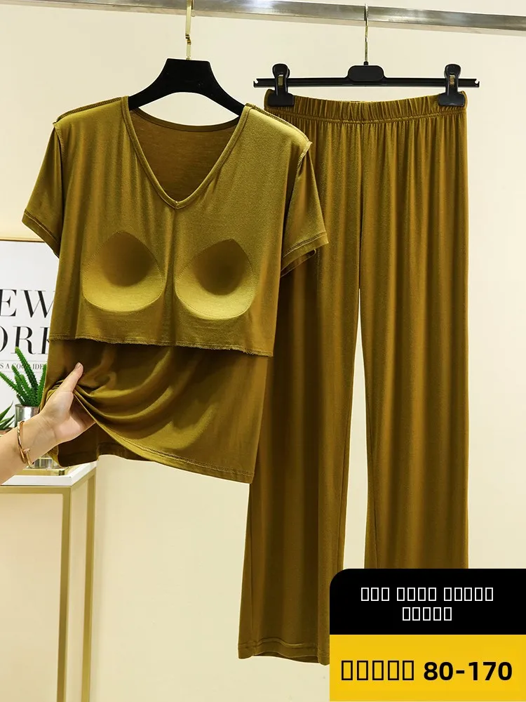 

Комплект домашней одежды из модала, летний тонкий V-ne ort Sve Spwear, однотонный, повседневная одежда большого размера с кондиционером