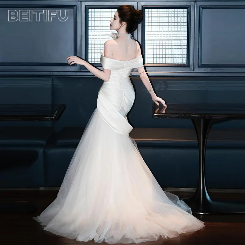 BeitifuBaby-Vestidos de novia sin tirantes para mujer, falda de encaje de sirena Vintage sin mangas adelgazante, vestido de novia para mujer 2025