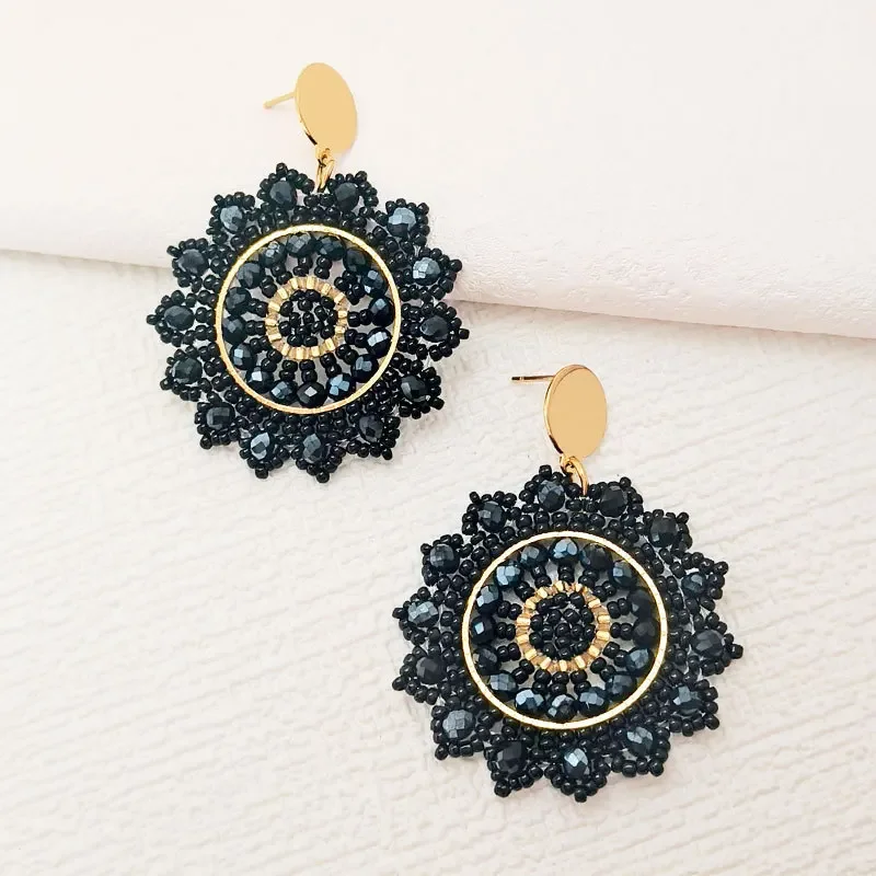 Rice bead earrings Sunflower Design Originality Crystal Hand knitting Bohemia Alloy Fashion Simple Beaded earrings