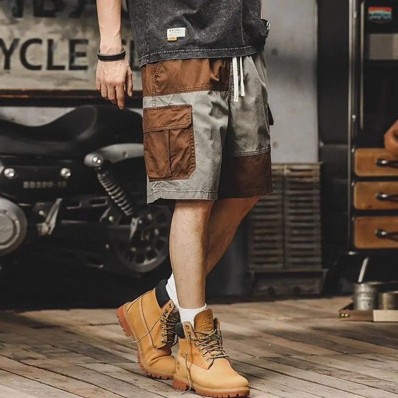 Pantaloncini cargo da uomo vintage con cordino da disegno Pantaloni corti maschili larghi impiombati di grandi dimensioni larghi oversize larghi elasticizzati Hevy Whate Y2k