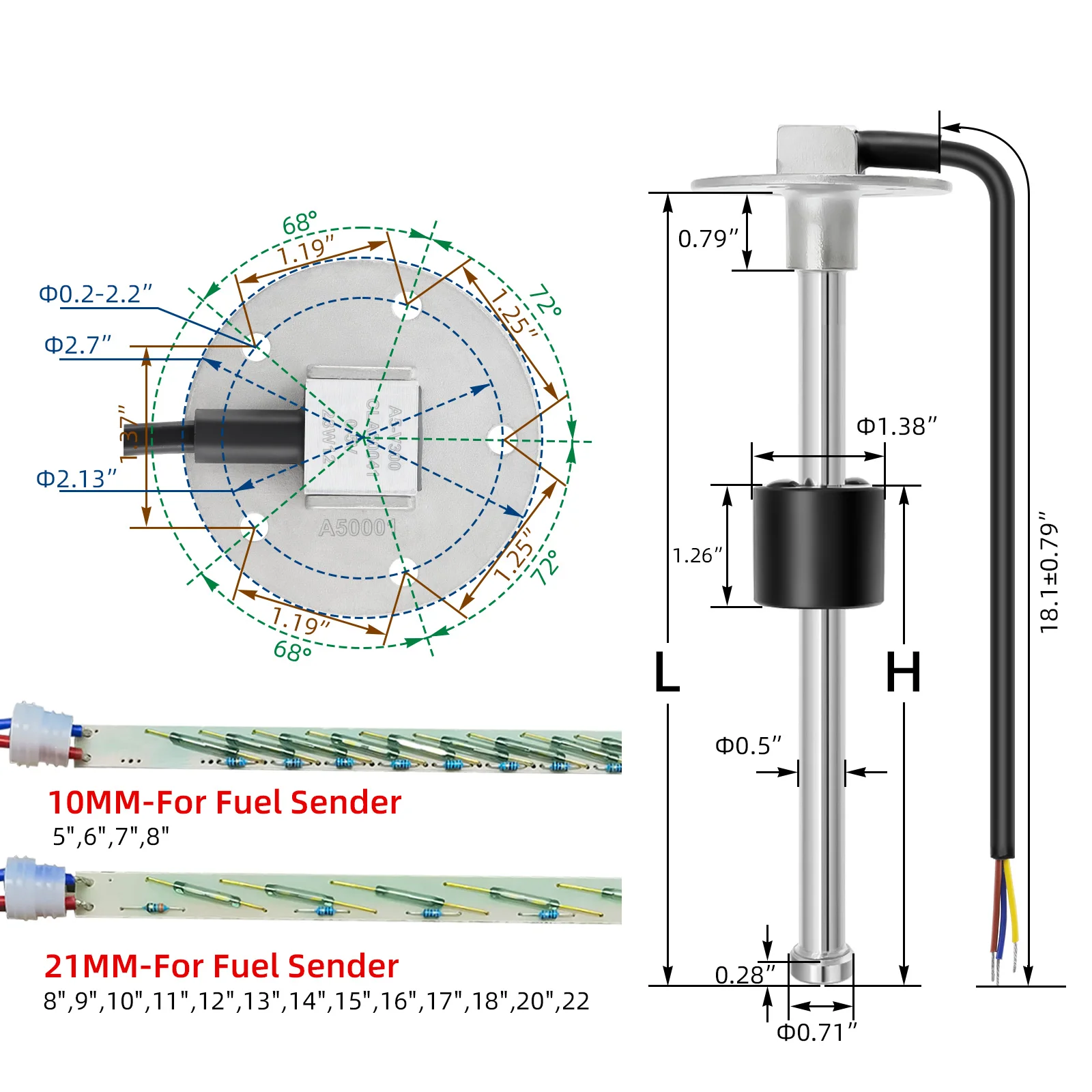 Sewage Level Sensor 240-33ohm For Marine Boat RV Tank Level Gauge Fuel Sender Unit Water Level Sewage Sensor