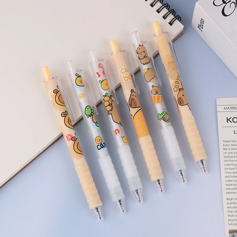 6Pcs/set Kawaii Pressing Neutral Pen Cute Capybara Gel Pen Quick-Drying Writing Smooth Pen School Supplies Stationery