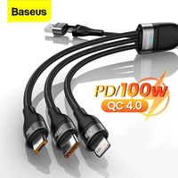 Baseus 3 in 1 2 USB Type C Micro Cable for Xiaomi Poco X3 Redmi Huawei PD 100W Fast Charging Wire Cord for iPhone 12 11 Pro Max