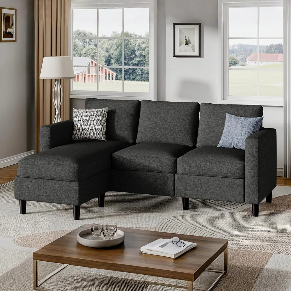 

Sofa Couch, 3 Seat L Shaped Couches With Ottoman, Upholstered Fabric Convertible Sofa, Small Couch For Apartment