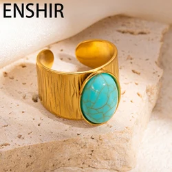 ENSHIR 316L Stainless Steel Turquoise Zircon Hollow Open Multi Layered Ring for Women Vintage Niche Jewelry Gifts Wholesale