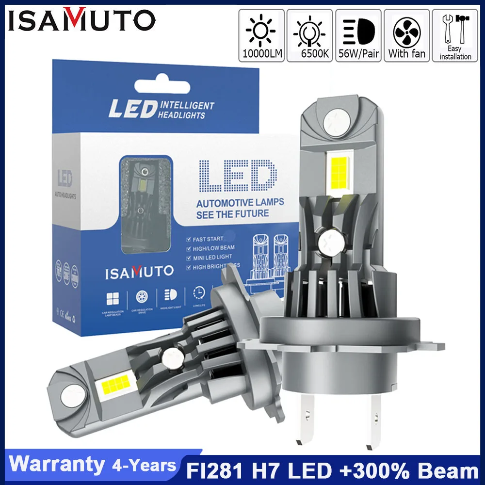 

ISAMUTO FI281 H7 PX26d Светодиодная лампа с двойной медной трубкой 1:1 Оригинальная лампа 12 В 56 Вт 10000LM 6500K Белая лампа для фар + 300% луч, пара