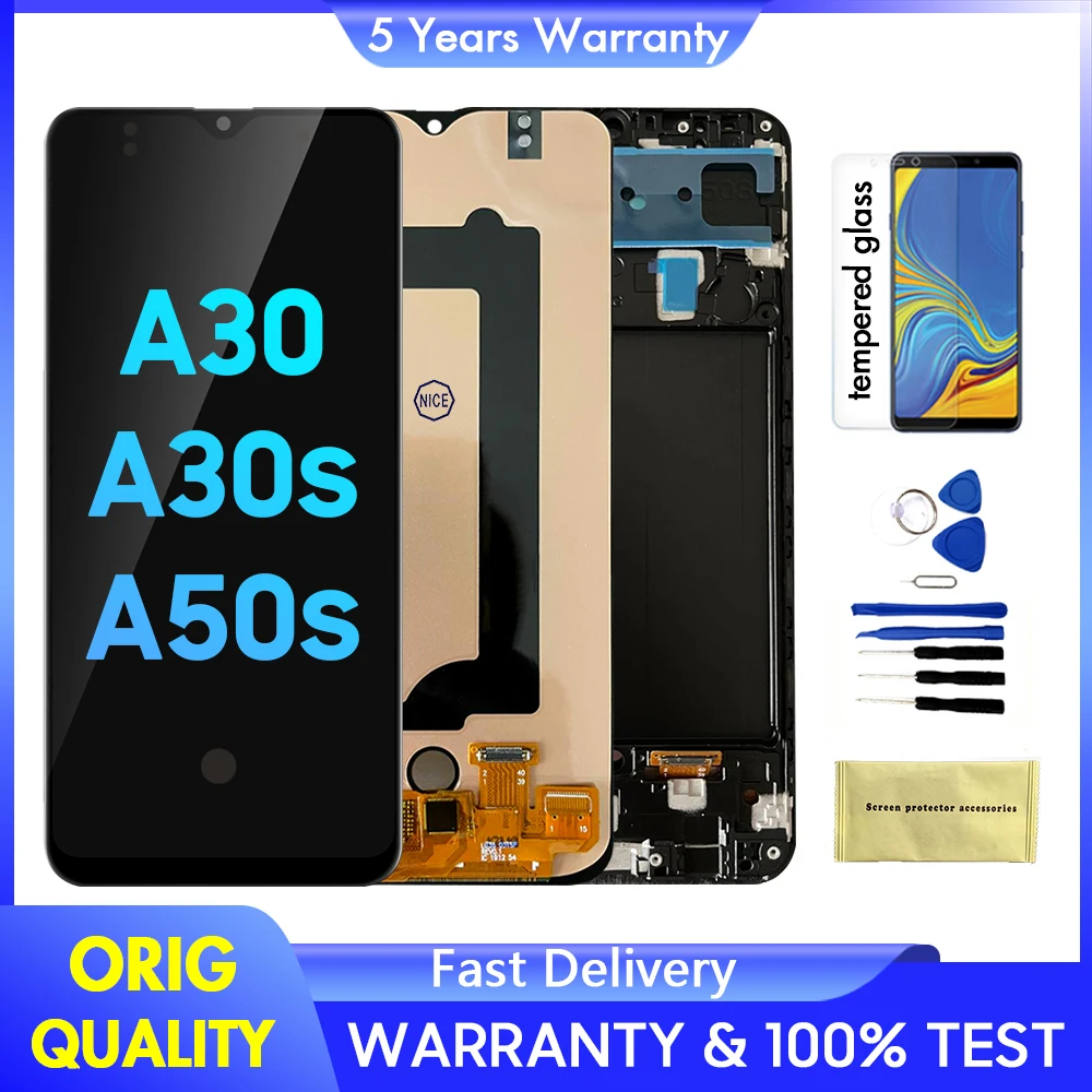 Super AMOLED for Samsung A30 A50 A50s LCD Display with Touch Screen Digitizer for Galaxy SM-A305F A505 A507 Assembly Replacement