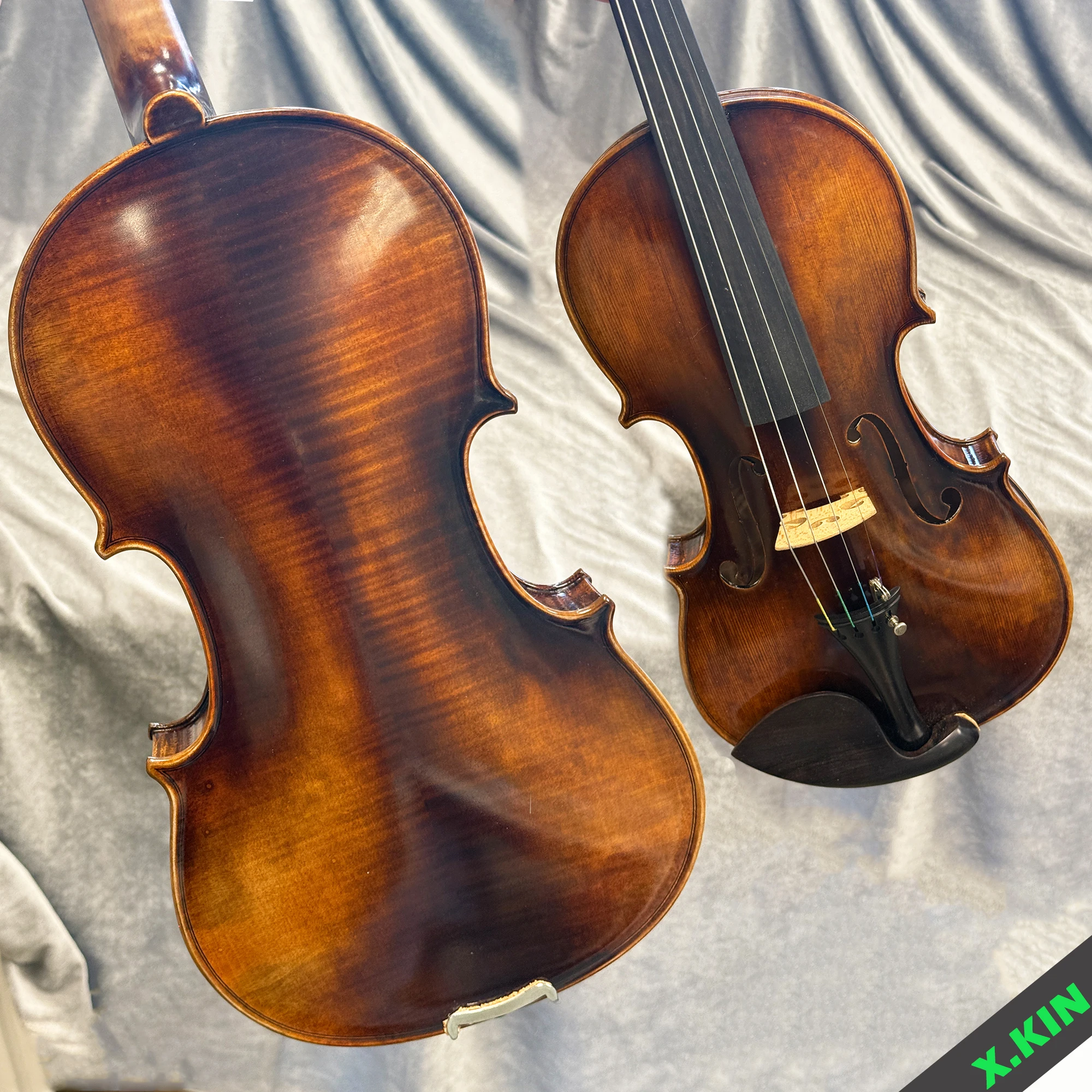 Professional 4/4 Violin, Flamed Maple Back, Antique Matte Varnish, Full Set with Case, Bow, Shoulder Rest