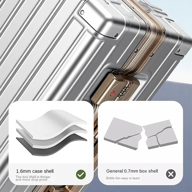 New Aluminium-Frame Trolley Suitcase 20-28 Inch Large-Capacity Combination Lock Carry-On Luggage with Multi-Directional Wheels