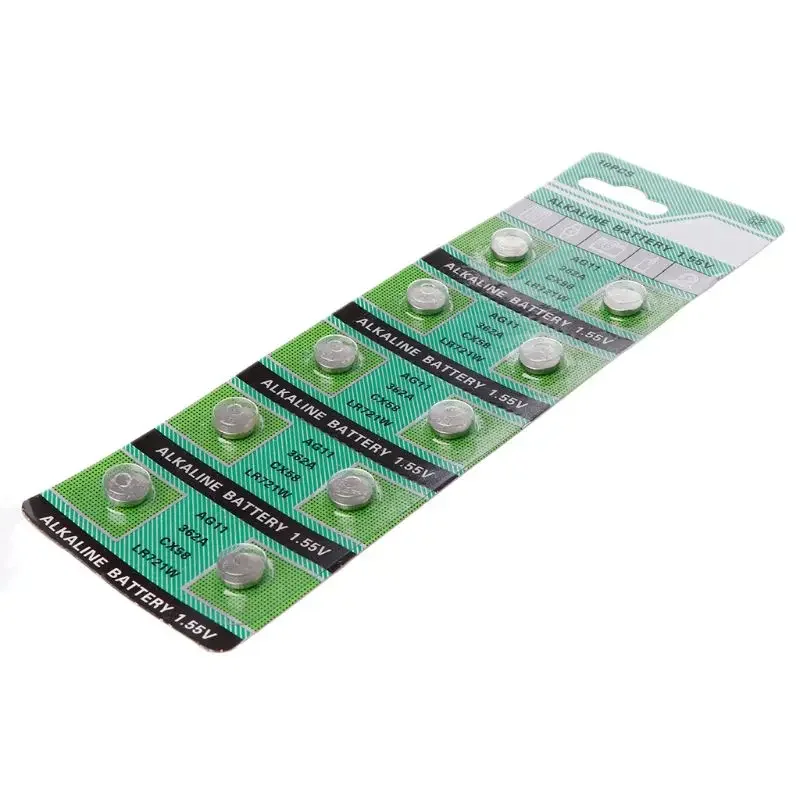 10 Buah/Set Baterai Alkaline Koin AG11 1.55V Baterai Tombol LR721 362 SR721 162 Baterai Sel untuk Lampu Tangan Kalkulator
