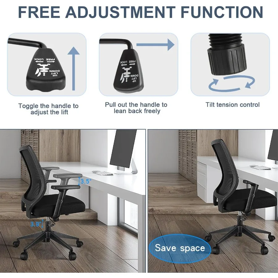 كرسي مكتب مريح للاستخدام المنزلي مع أذرع قابلة للتعديل ومسند ظهر شبكي مسامي مريح كرسي مهام دوار متوسط الظهر #6