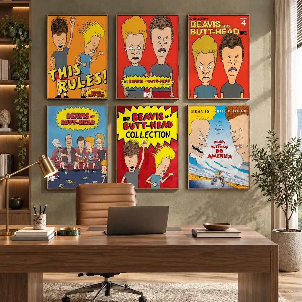 Anime Beavis And Butthead Poster HD Waterproof Wall Decal for Study, Living Room & Garage, DIY Great Gift for Fans