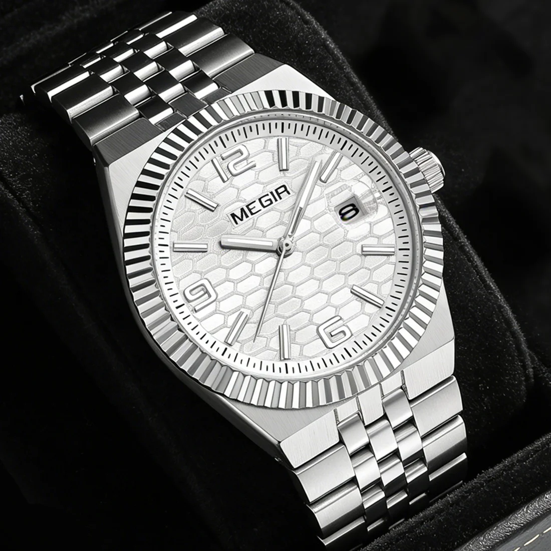MEGIR Men's Classic Business Watch Fashion Waterproof Quartz Casual Wristwatch with Stainless Steel Band Calendar Gift for Men