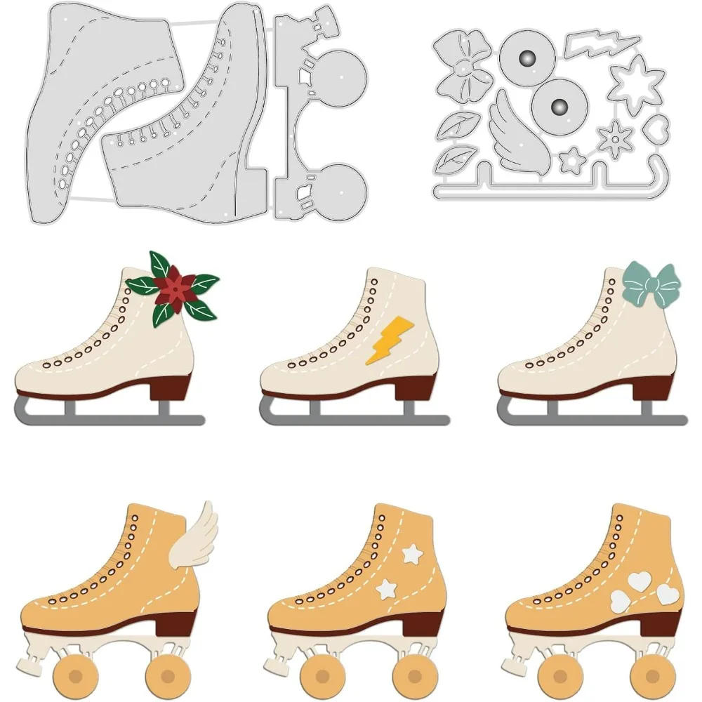 2Pcs Roller Skates Metal Cutting Dies Ice Skates Die Cuts for DIY Scrapbooking Birthday Wedding Cards Making Album Envelope