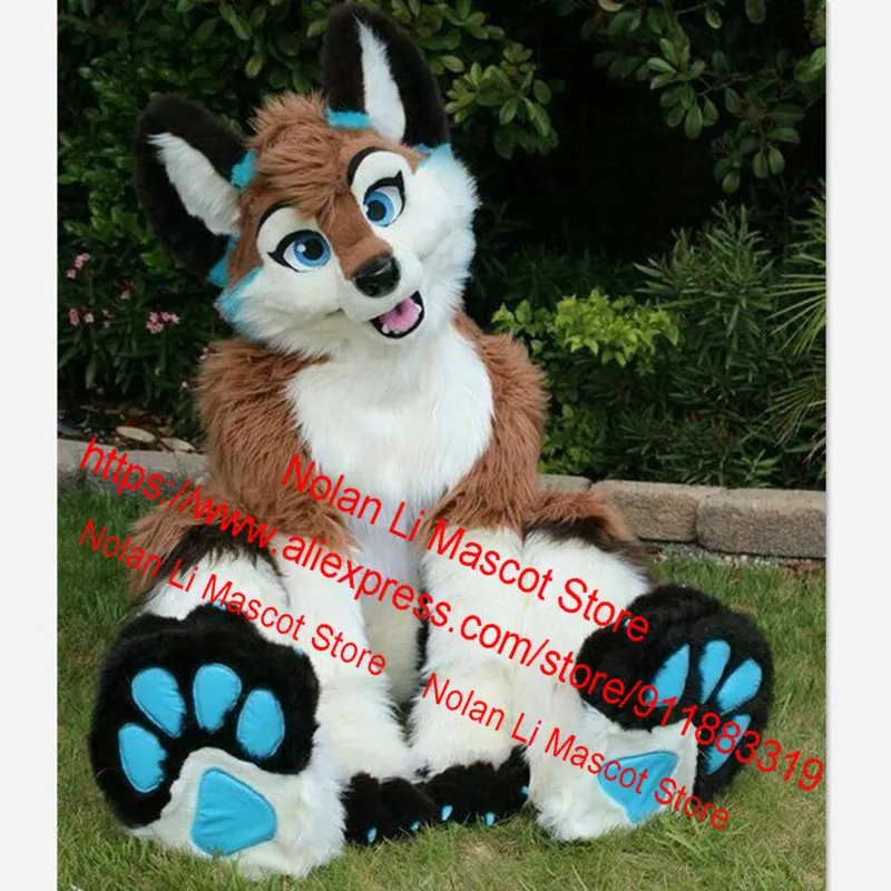 High Quality Long Hair Husky Dog Fox Wolf Mascot Costume Cartoon Set Advertising Game Party Role Play Adult Size 185