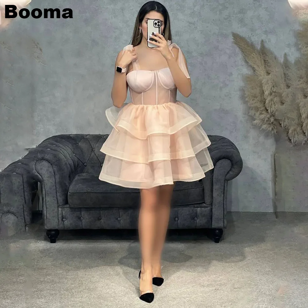 

Booma A-Line Mini Prom Dresses Sweetheart Tiered Organza Cocktail Dresses Bow Straps Birthday Party Gowns Dubai Outfits