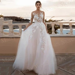 2024 Modern A Line Women's Wedding Dresses Exquisite Lace Appliques Scoop Neck Bride Gowns Three Quarter Sleeve 웨딩드레스 Customized