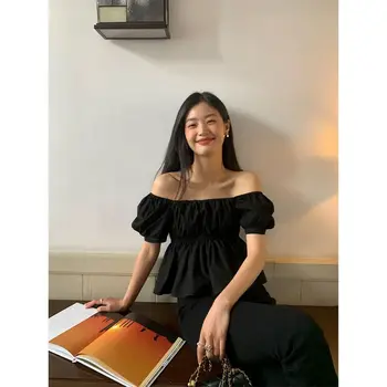 한국 반팔 티셔츠, 단색 스퀘어 칼라, 미적인 여름 블라우스, 2024 셔츠, 젊은 학생 옷 