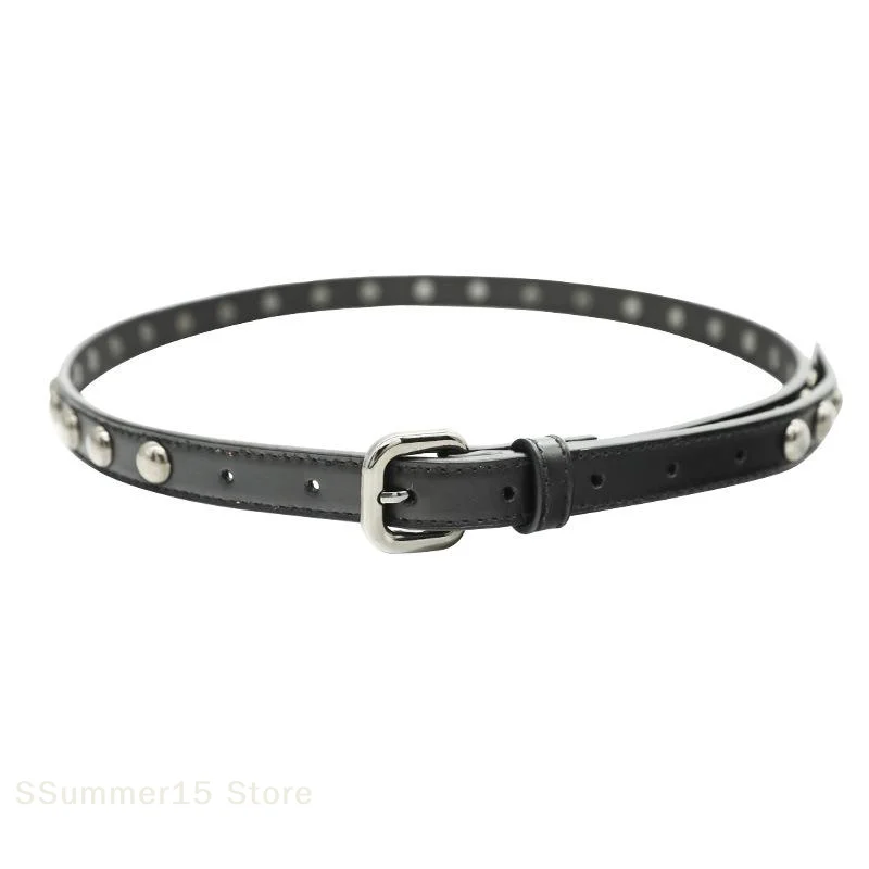 【R】Women's American Vintage Belt Casual Rivet Thin Leather Belt Punk Style Metal Rock Unique Versatile Belt Accessories