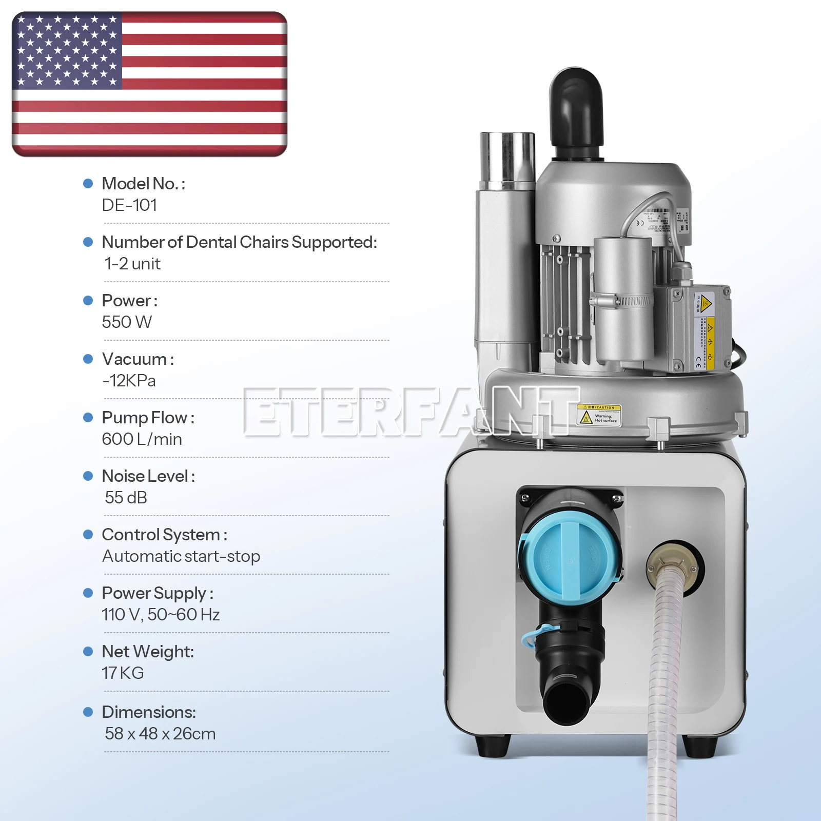 ETERFANT Dental Electric Suction Machine Vacuum System DE101/DE106 Vacuum Pump Variable Frequency Suction Machine Semi-Dry Type