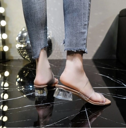 Escarpins d'été pour femmes, sandales de gelée de 9cm, pantoufles Sexy à bout carré ouvert, talons hauts, pantoufles transparentes, sandales claires à talon de chaussure