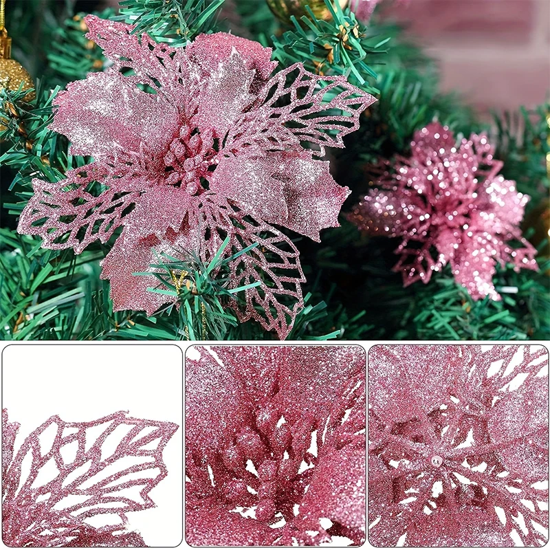 11cm Weihnachtsdekoration Glitzer Künstliche Blume Christbaumanhänger für Heimdekoration Weihnachten Navidad Neujahr 2026 Ornament – Detail 8
