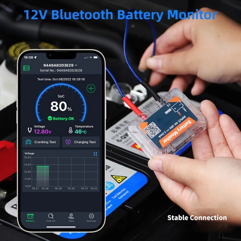 Battery Wireless 12V Battery Monitory With Car Battery Health Checks APP Monitorings Battery Tester