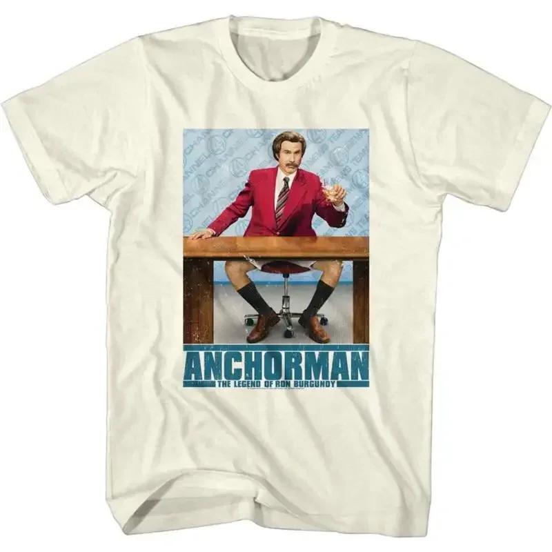 Anchorman Ron At Desk With Logo Natural Adult T Shirt