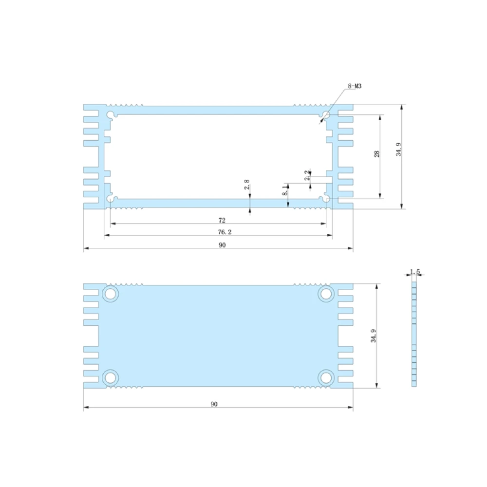 Aluminum Enclosure 90*35*115mm Mobile Power Supply Aluminium Housing  for Instrumentation And Case PCB Circuit Board