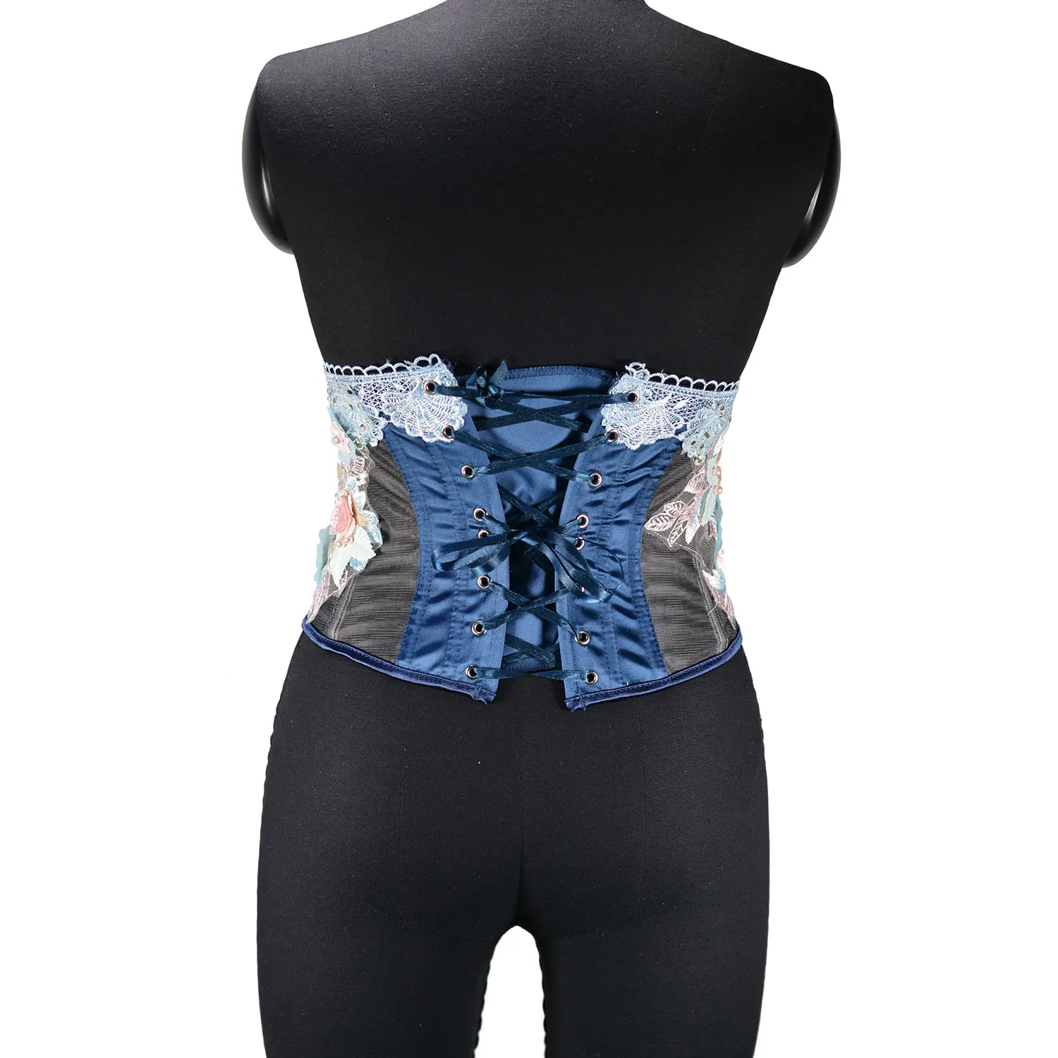 Slim High Waist Lace-up Cummerbund Women Corset Bustier Embroidery Floral Corset Underbust Suspender