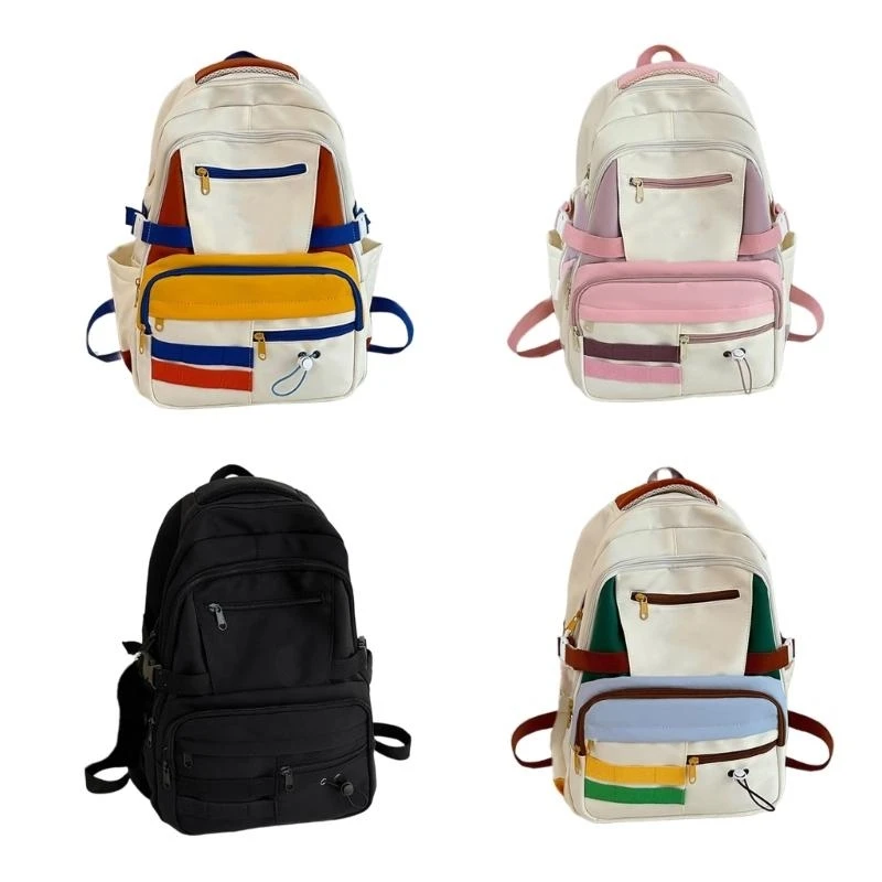 

A3PE Korean Nylon Backpack Contrast Color Book Bag for School Travel and Shopping